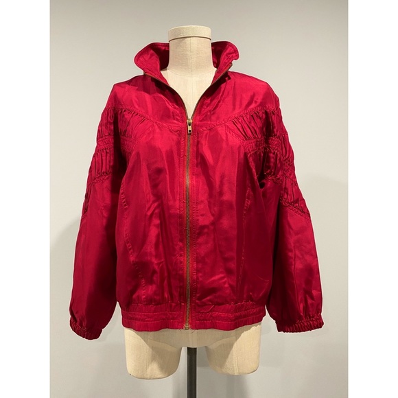Vintage Lightweight Red Silk Bomber Jacket Size PP - Picture 1 of 9